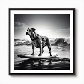 Dog On Surfboard Art Print