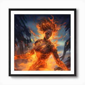 Flaming Anime Woman Art Print