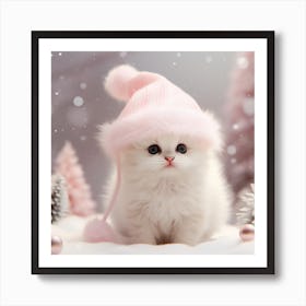 Cute Kitten In Pink Hat Art Print