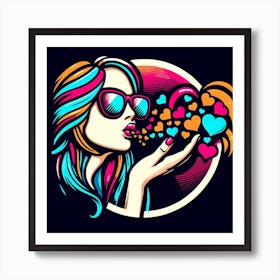 Girl Blowing Hearts 1 Art Print