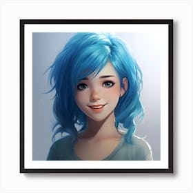 Anime Girl With Blue Hair 2 Art Print