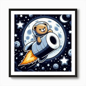 Teddy Bear In Space Art Print