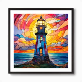 Maraclemente Stained Glass Lighthouse Vibrant Colors Beautiful Art Print