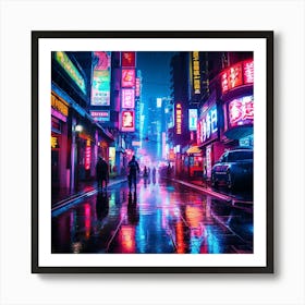 Neon City At Night Art Print