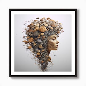 Woman's Head Covered In Mushrooms Art Print