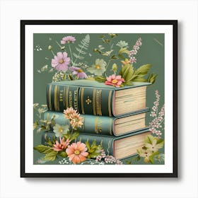 Wildflower Antique Books And Flowers 2 Art Print