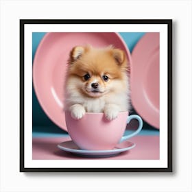 Cute Pomeranian Puppy In A Cup Art Print