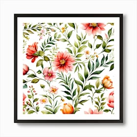 Watercolor Floral Seamless Pattern 1 Art Print