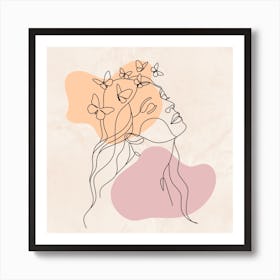 Woman With Butterflies In Her Hair Art Print