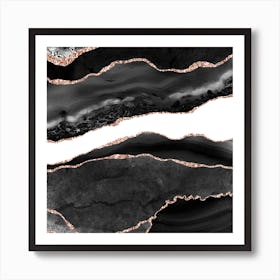 Black & Rose Gold Agate Texture 08 Art Print