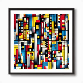 Inspired by Piet Mondrian's geometric abstractions and primary colors:
Symphony of the City Grid 1 Art Print