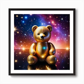 Golden Teddy Bear In Space Art Print