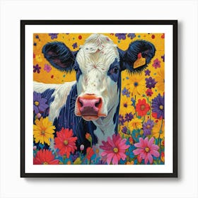 Cow In Flowers 1 Art Print