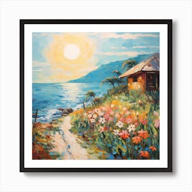 Celestial Shores: Sunlit Watercolour Paradise Art Print