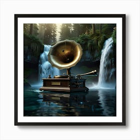 Waterfall With Gramophone Art Print