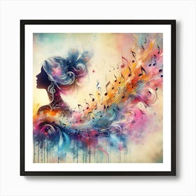 Abstract Woman With Music Notes Art Print