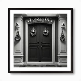 Black And White Christmas Door Art Print