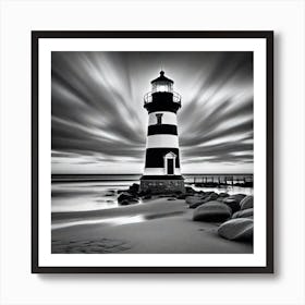 Black And White Lighthouse 9 Art Print