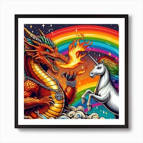 Unicorn And Dragon 1 Art Print