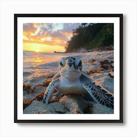 Baby Sea Turtle Looking Ahead Art Print