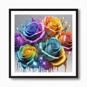 Watercolor Of Roses Rainbow Color In Hd 3d Rend (4) Art Print