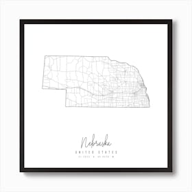 Nebraska Minimal Street Map Square Art Print