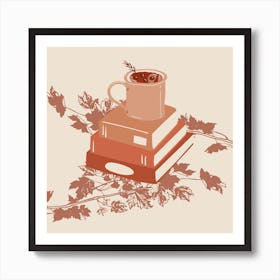 Books, Coffee & Autumn Leaves Art Print