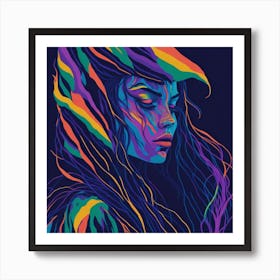 Psychedelic Girl With Closed Eyes Highlighting Colorful Eyelashes Art Print