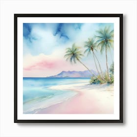 Watercolor Beach Painting Art Print