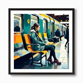 Woman Waiting For A Train Art Print