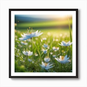 White Flowers In A Field Art Print