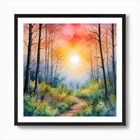 Sunset In The Woods Art Print