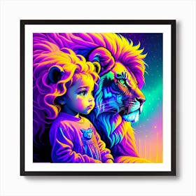 le bébé et le lion  Art Print