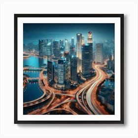 Singapore Cityscape At Night Art Print