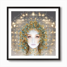 Woman With Flowers On Her Head Art Print