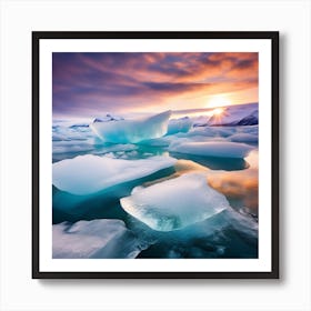 Icebergs At Sunset 39 Art Print