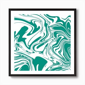 Liquid Contemporary Abstract Teal Blue and White Swirls - Retro Liquid Swirl Lava Lamp Pattern Art Print