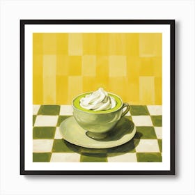 Matcha Latte Yellow Checkerboard 2 Art Print