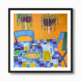 Still life of the table on a yellow-brown background Art Print