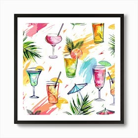 Seamless Pattern With Tropical Drinks 11 Art Print