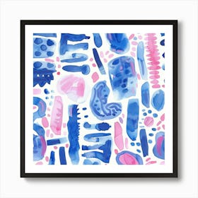 Blue And Pink Watercolor Pattern Art Print