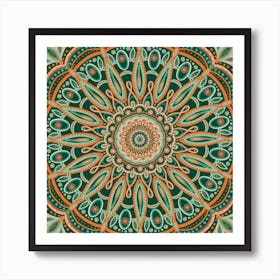 Boho chic Mandala - AQUA - MINT GREEN - TERRA COTTA Art Print