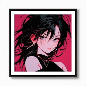 Anime Girl With Black Hair Art Print