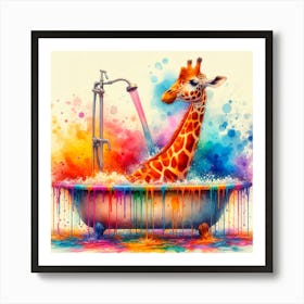 Giraffe Bathing Art Print