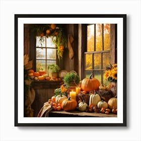 Autumn Harvest Celebration Captured In A Rustic Farmhouse Setting Pumpkins And Various Gourds Offer (2) Art Print