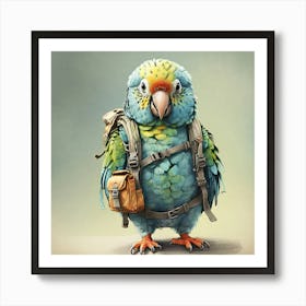 Parrot With Backpack Art Print