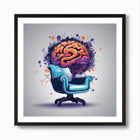 Drew Illustration Of Brain On Chair In Bright Colors, Vector Ilustracije, In The Style Of Dark Navy Art Print