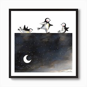 Penguins Skating Square Art Print