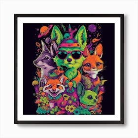 Psychedelic Foxes Art Print