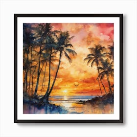 Tropical Sunset At The Beach Art Print
